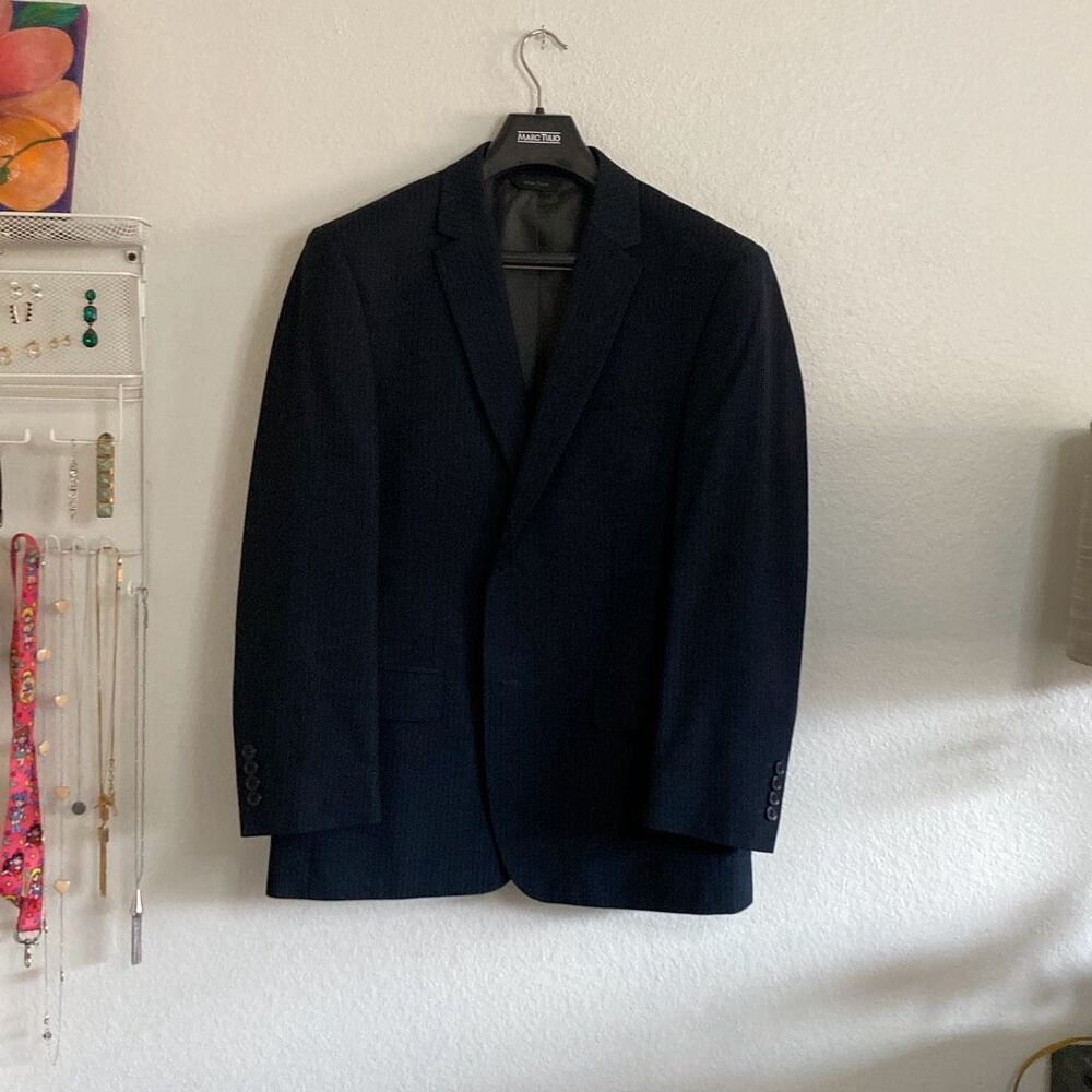 Men’s Navy Pinstripe Blazer Size 40S Classic Suit Jacket Tailored Fit